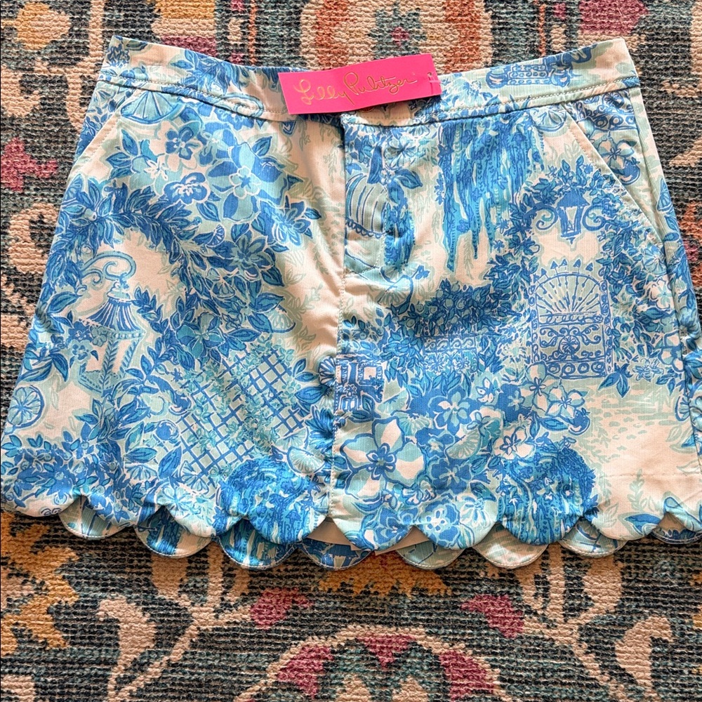Lilly Pulitzer Blue & White Floral Scallop-Hem Skort